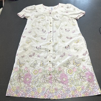 Ladies Full Button Up House Coat Lightweight Flower Butterfly Cottage Core M