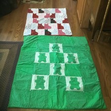 Vintage Lot Of 2 Handmade Teddy Bear  Cat Baby Tie Quilts