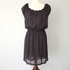 Retro Black Lavender Polka Dot Dress Size Medium Cottagecore Fairy Preppy Luxury