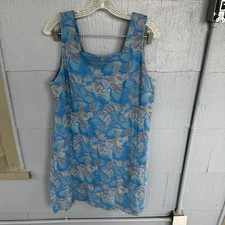 Fresh Produce Tank T Shirt Dress Womens L Blue Floral Cruisewear Resort Vacation