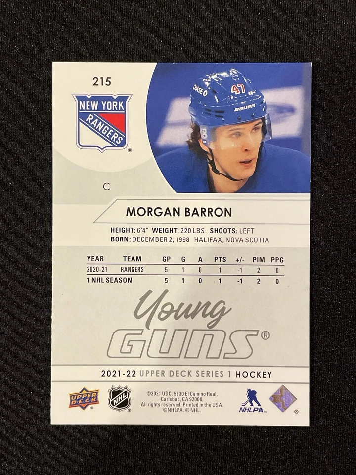 Morgan Barron Signed 2021-22 Upper Deck Young Guns #215 - Image 2 of 2