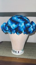    Handmade Crochet Ruffle Hat  Blue Ombre  One-of-a-Kind Statement Piece
