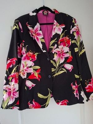 Blazer Jacke Damen von Madeleine, Gr. 48, schwarz Blumen, bunt