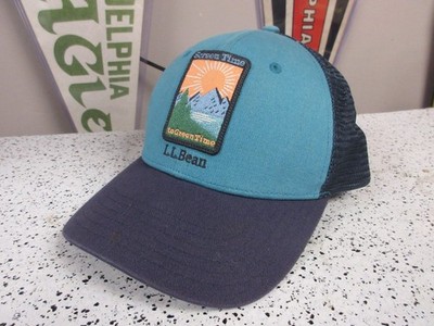 L.L.Bean Trucker Hat Blue Mesh Snapback Cap Mountain Patch OSFA Outdoors Hiking