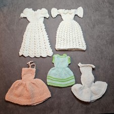 Barbie Doll Vintage Clothes Lot Of 5 Homemade Crocheted Dresses