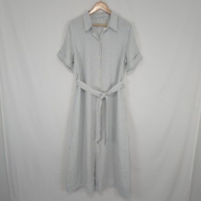 Wilfred Aritzia Women's Eleta Linen Maxi Shirt Dress Short Sleeves Stripe Size L