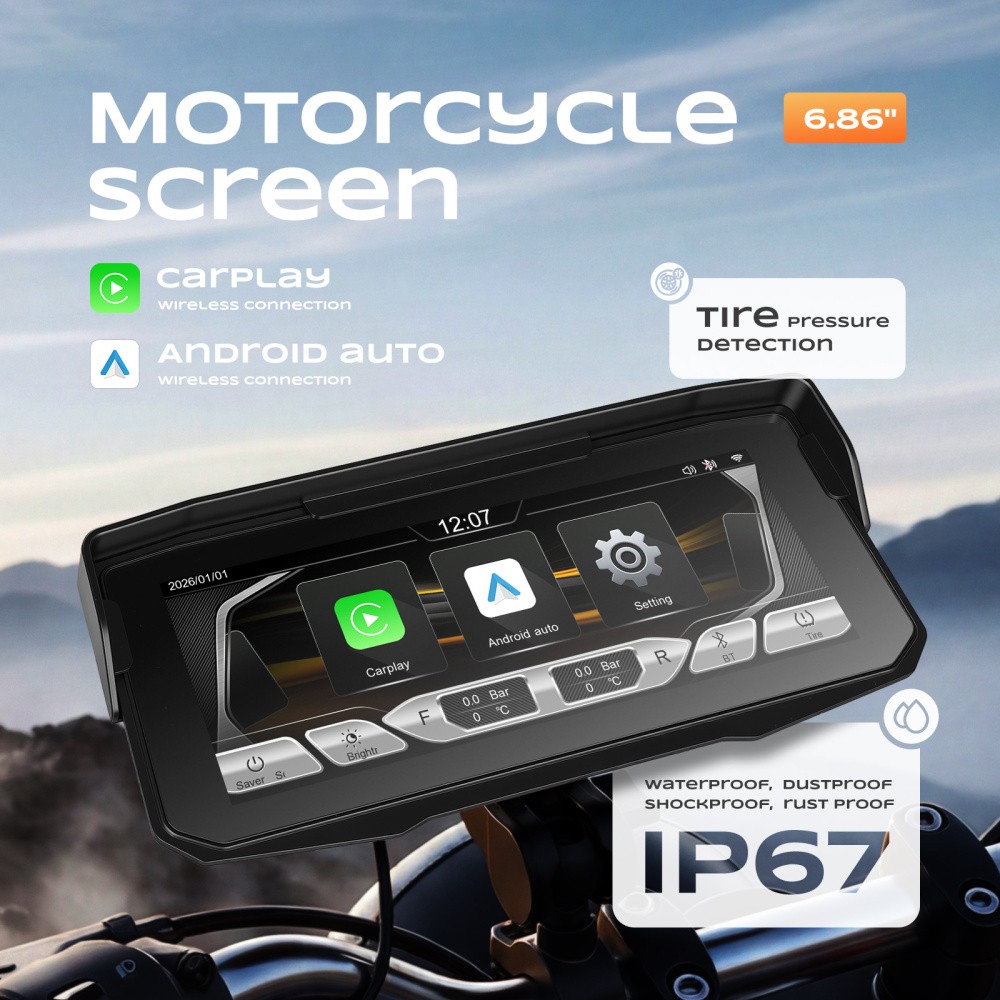 Autoradio 6.86" Moto Apple CarPlay Android Auto BT TouchScreen Impermeabile