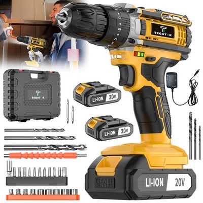 20V cordless electric drill, with 3/8-inch keyless chuck, 18+3 clutch settings