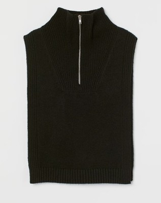 Schwarze Strickweste mit Reißverschluss und Kragen von H&M neu mit Etikett Einheitsgröße ärmellos Pullover offen
