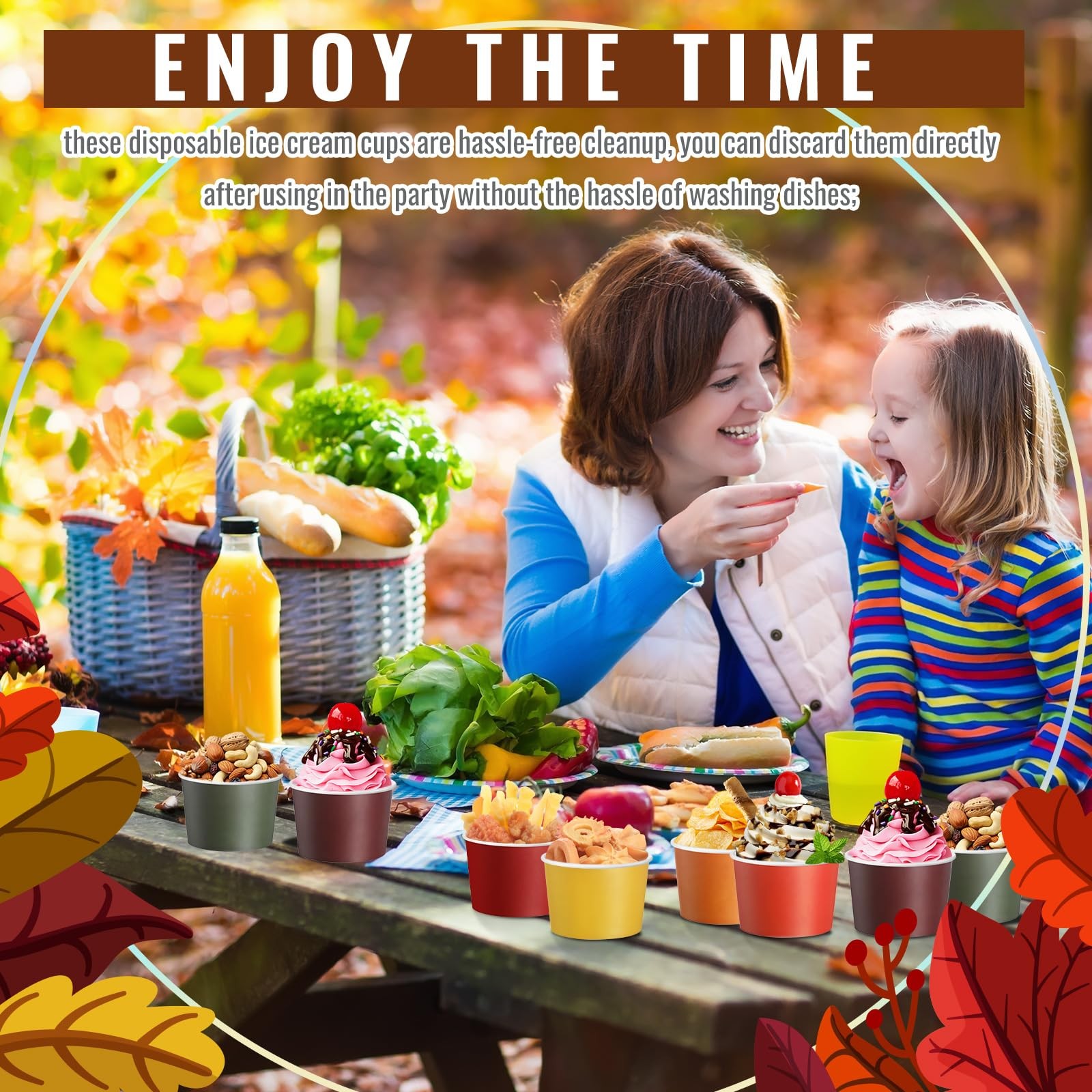 Paper Ice Cream Cups 9oz Colored Disposable Dessert Bowls for Hot or Cold Foo...