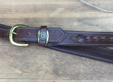 Vtg Tory English Bridle Leather Belt , Brass Buckle made in USA 42" brown………u2