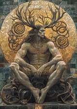 Cernunnos Horned God Mosaic Style Mythic Forest Deity Wall Art Print AJ72