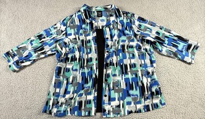 George Womens Long Sleeve Button Up Top Shirt Geometric Multi Plus Size 3X