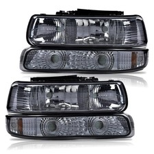Headlamp Pair Silverado 99-02 Suburban Tahoe 00-06 Smokey Chrome Amber GM2521173