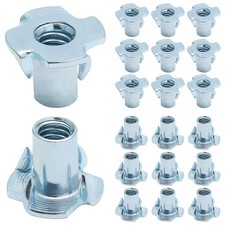 50 Pack 1/4"-20 T-Nuts, Four Pronged Tee Nut for Wood, 1/4-20 x 9/16, Silver