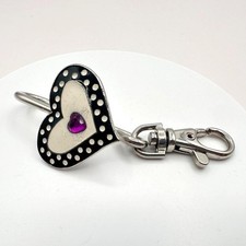 Vintage 90s Alexx Heart Key Purse Charm Polka Dot Enamel Keychain Purple Jewelry
