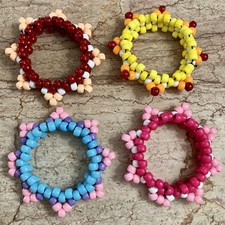 Lot of 4 Handmade Kandi Star Cuffs - Rave Festival EDM Beaded Bracelets