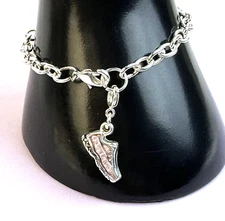 Silver Tone 7" Charm Bracelet with Pink Tennis Shoe Charm