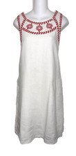 J. McLaughlin Linen Embroidered Sleeveless Dress White Summer Vacation Resort ~M