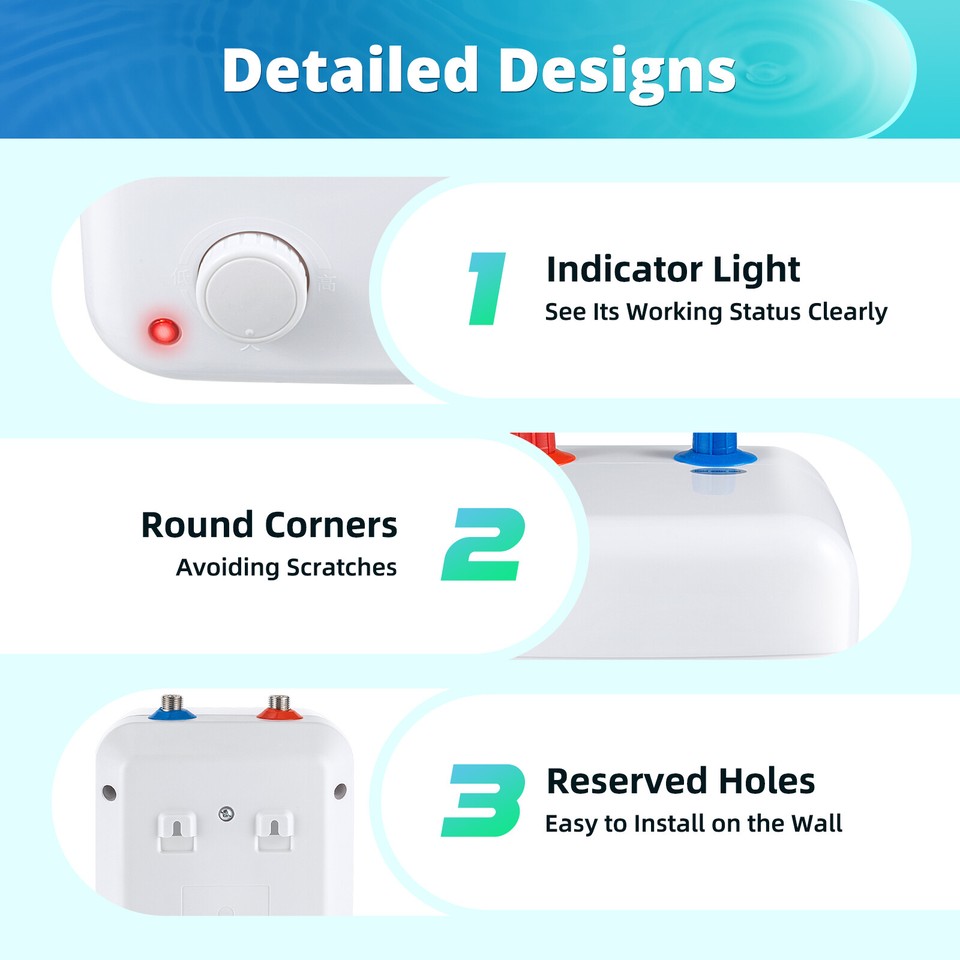 1500W Electric Hot Water Storage Tank Water Heater Boiler Under Sink