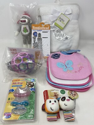 Gerber Bibs, Baby Blanket, Nuby Gum EEZ, Oball Lot New