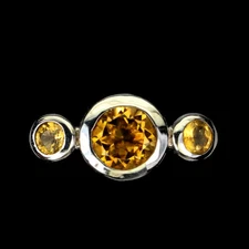 925 Sterling Silver Ring Round Citrine 8mm Gemstone Jewelry