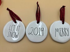 Rae Dunn by Magenta Flat Ornaments Set Of 3 - Let It Snow - 2019 - Merry