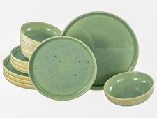 CreaTable, 23716 Serie Uno Romana Grün12-tlg. Geschirrset Teller Set Steinzeug