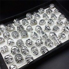 Wholesale 20pcs Lots Gothic Punk Skull Antique Silver Rings Mixed Style Jewelry