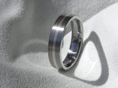 Silver and Copper Striped Titanium Ring, Made to Order, 5mm Wide, Brushed