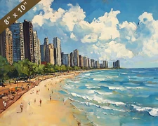 Chicago with North Avenue Beach oil painting 8x10 Print