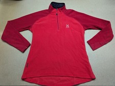 Haglofs Womens Fleece Pullover Top Large Polartec Sports Red Track Run Outdoor