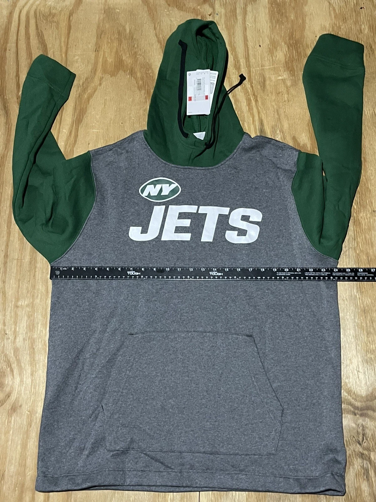 VETEMENTS Felpa con cappuccio New York Jets Nike uomo L 2 toni grigio verde pullover nuova! @i9