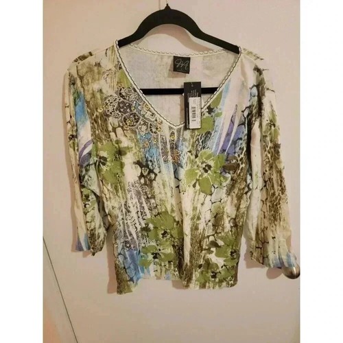 Katina Marie Blouse Swarovski Crystals Cotton Large 90s Vintage Art Deco Y2K Nwt