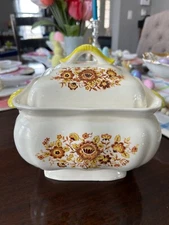 Vintage Mid Century Ceramic Amber Floral Pattern Soup Tureen – Made in Japan