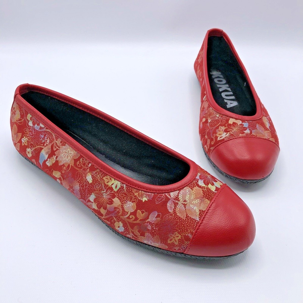 Kokua Women Red Floral Print Cap Toe Ballet Flat Shoe Size EUR 40 Pre  Owned