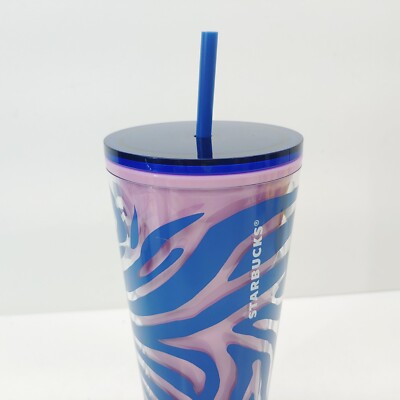 Starbucks 24 oz Zebra Print Summer Pink Blue Tumbler Cup Cold Drinks | eBay