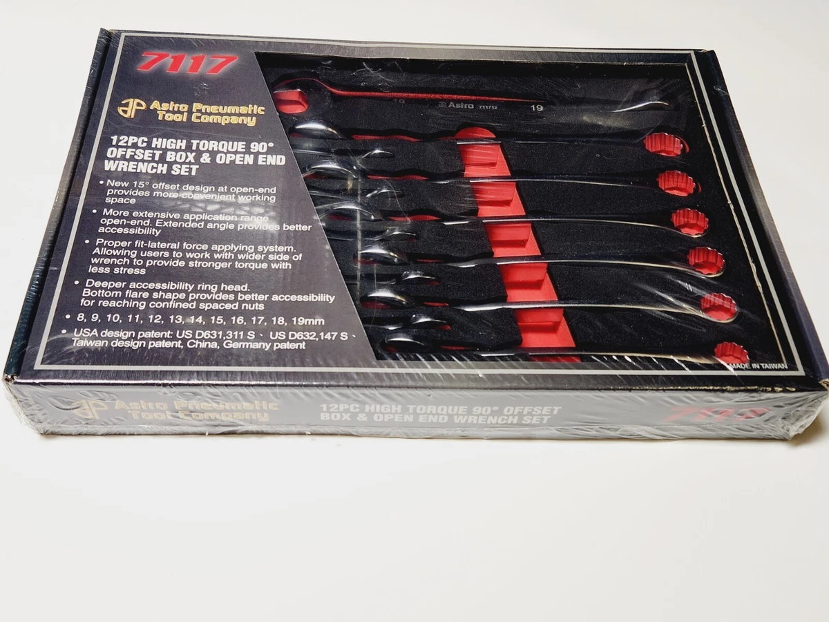 Astro 7117 High Torque 90 Degree Offset Box and Open End Wrench Set 12 Piece