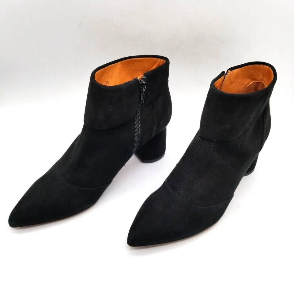 Botín al tobillo Chie Mihara para mujer negro gamuza cómodo tacón bloque talla US 5,5 EUR 36 Foto 3 de 4