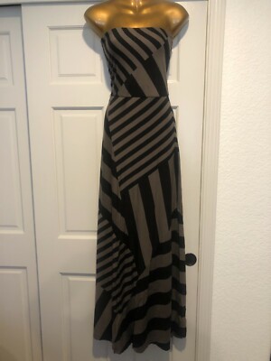 DKNY Black Grey Bold Stripe Strapless Long Maxi Dress S | eBay