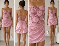 NWT Pink Rosette Corset Mini Dress Coquette Balletcore Fairycore Size M