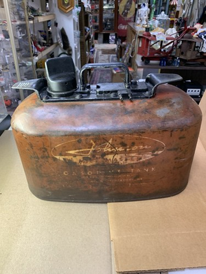 #ad Vintage Johnson Mile Master 4 Gallon 2 Line Pressure Boat Steel Gas Fuel Tank $75.00