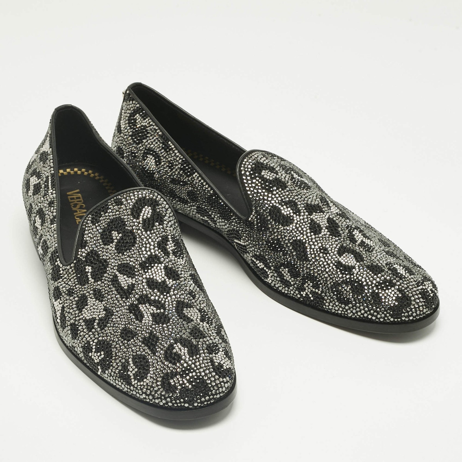 Versace BlackSilver Leather Crystal Embellished S… - image 4