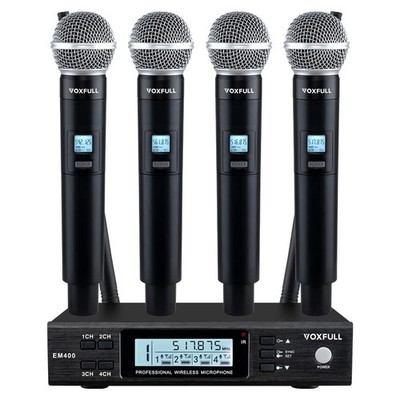 4 Channel UHF Wireless Microphone Cordless Handheld Microphones Professional ...