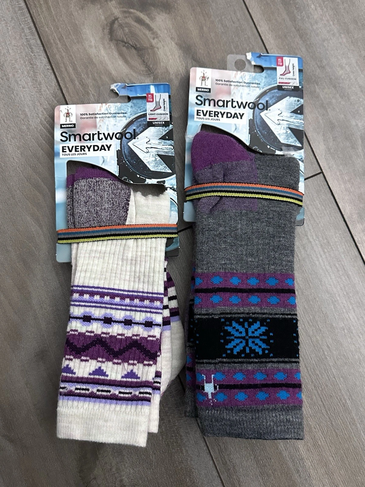 Smartwool NEW Everyday UNISEX Crew Socks 2 Pair Bundle Purple Gray XL