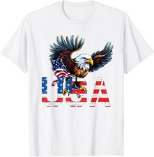 Happy 4th of July America Flag Patriotic Eagle USA Women Men T-Shirt Full Size