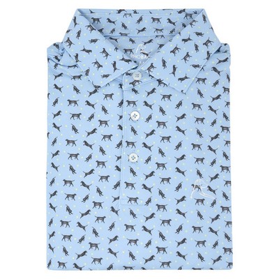 Rhoback The Lab Men s Performance Polo Pale Blue Dog Print Golf Shirt #2