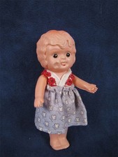 Vintage Celluloid 4" Doll Movable Arms Cloth Dress