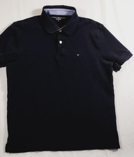 Tommy Hilfiger Polo Shirt Men M Black Classic Flag Logo Cotton Preppy Casual
