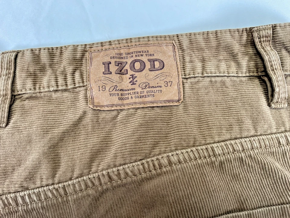 Pantalones de pana marrón 46X29 IZOD vintage para hombre pierna recta frente plano 100 % algodón Foto 3 de 4